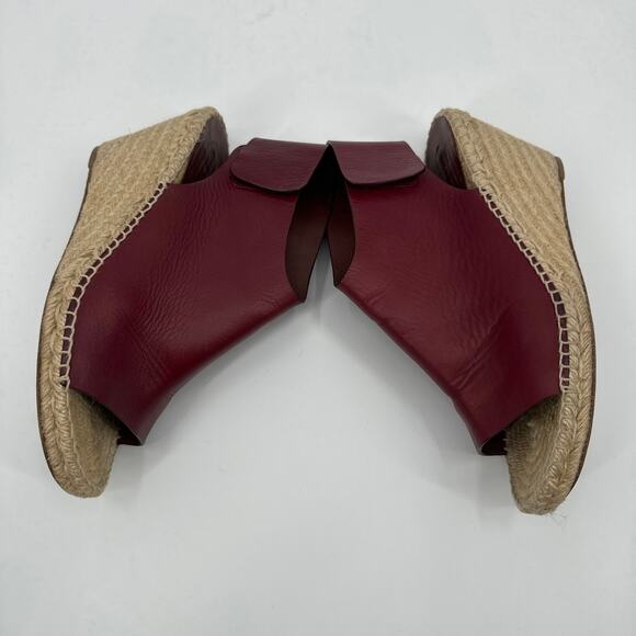 Celine Burgundy Leather Wedge Espadrilles Sandals Size 41/ US10 - Picture 8 of 12